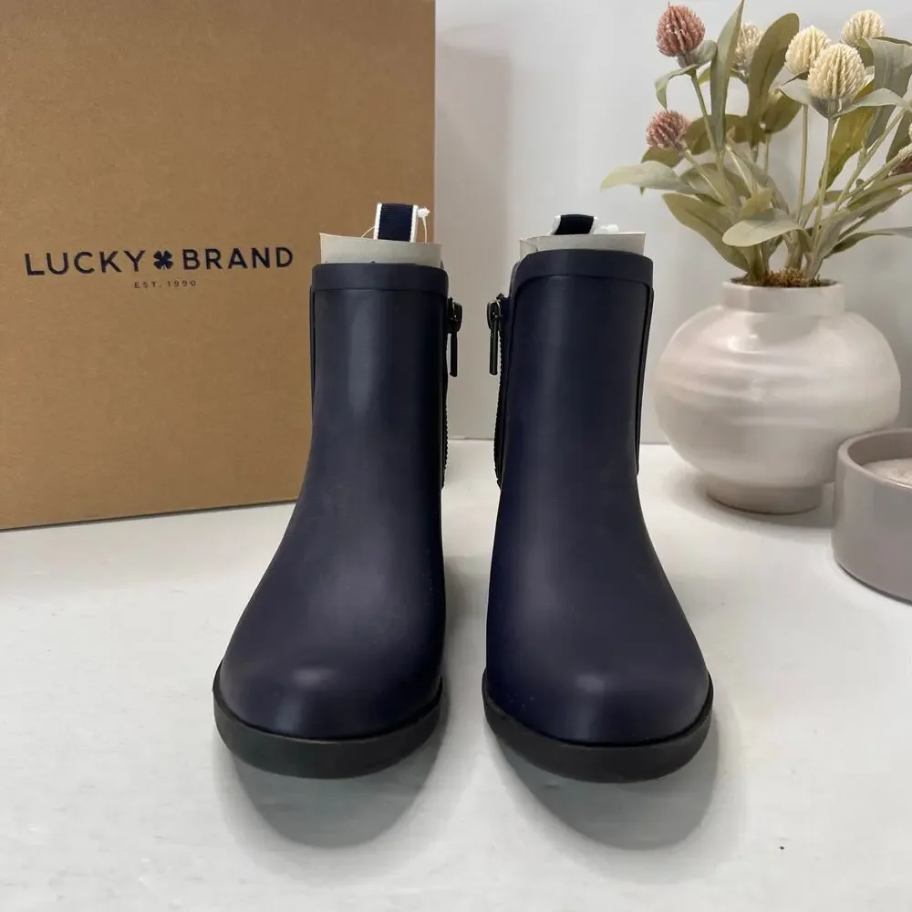 Lucky Brand Baselh2o Indigo Rubber Rain Booties Ankle High Peacoat Women 5M NWB